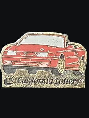 Vintage California Lottery Car Enamel Pin - Red Convertible